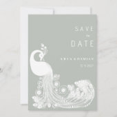 パステルミント王室のホワイトピーコックシック日付を保存 招待状 (正面)