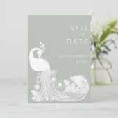パステルミント王室のホワイトピーコックシック日付を保存 招待状 (スタンド正面)