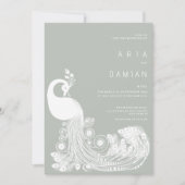 パステルミント白い王室の孔雀エレガントな結婚式 招待状 (正面)