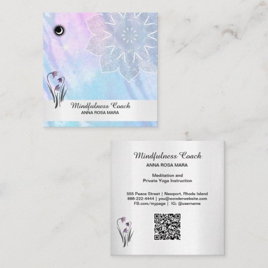 *～*パステルムーンQRコード曼荼羅フォイルフローラスクエア スクエア名刺 (正面/裏面)