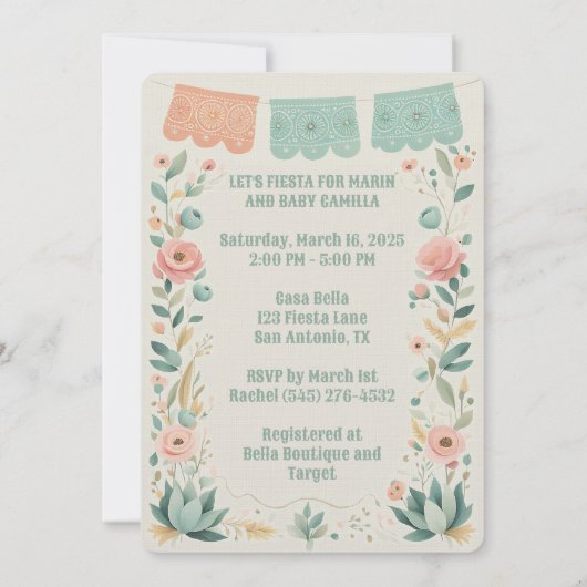 パステルメキシカンフィエスタベビーシャワー 招待状 (裏面)