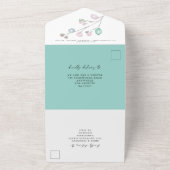 パステルモダンアートス葉パイクティール（緑がかった色）結婚ズ オールインワン招待状 (外側)