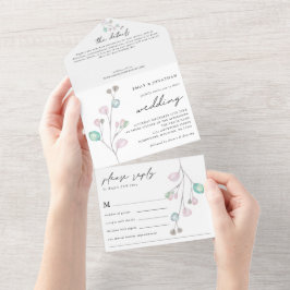 パステルモダンアートス葉パイクティール（緑がかった色）結婚ズ オールインワン招待状