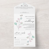 パステルモダンアートス葉パイクティール（緑がかった色）結婚ズ オールインワン招待状 (内側)