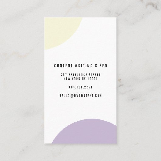 パステルモダンイエローパープルジオメトリックカラーブロック 名刺 (裏面)