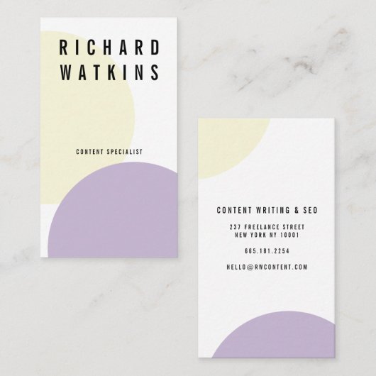 パステルモダンイエローパープルジオメトリックカラーブロック 名刺 (正面/裏面)