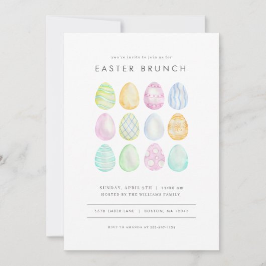 パステルモダンイースターブランチ招待状イースターエッグ 招待状 (正面)