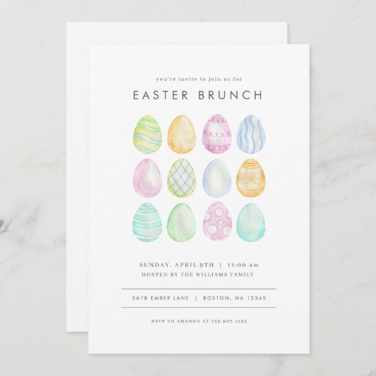 パステルモダンイースターブランチ招待状イースターエッグ 招待状 (正面/裏面)