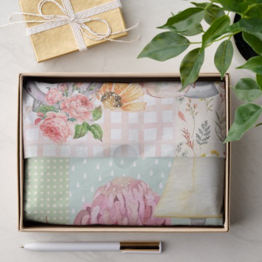 パステルモダンウォーターカラーイラストコラージュ 薄葉紙 (ギフト)