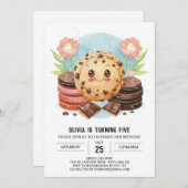 パステルモダンウォーターカラークッキー誕生日 招待状 (正面/裏面)