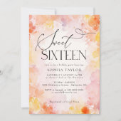 パステルモダンウォーターカラーフローラスウィート16誕生日 招待状 (正面)