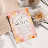 パステルモダンウォーターカラーフローラスウィート16誕生日 招待状