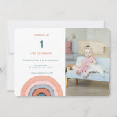 パステルモダンウォーターカラーレインボーフォト誕生日イン 招待状 (正面)
