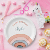 パステルモダンウォーターカラーレインボー子供の誕生日 ペーパープレート (パーティー)