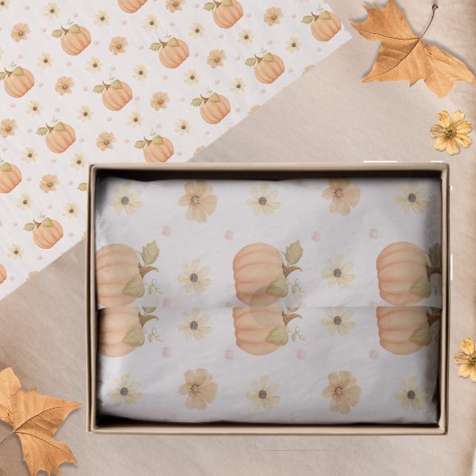 パステルモダンオレンジカボチャフローラ秋パターン 薄葉紙