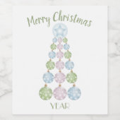 パステルモダンオーナメントのクリスマスツリー ワインラベル (シングルラベル)