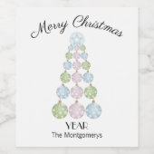 パステルモダンオーナメントのクリスマスツリー ワインラベル (シングルラベル)