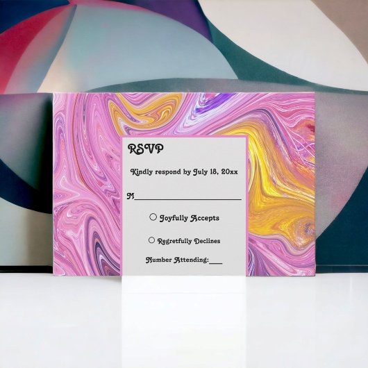 パステルモダンカラフル銀河系抽象芸術ア結婚ート 出欠カード