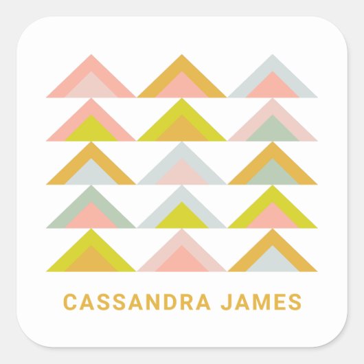 パステルモダンカラーの可愛い幾何三角形 スクエアシール (正面)