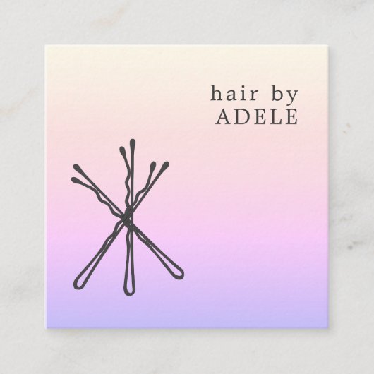 パステルモダンクエレガントブラックヘアピン美容師 スクエア名刺 (正面)