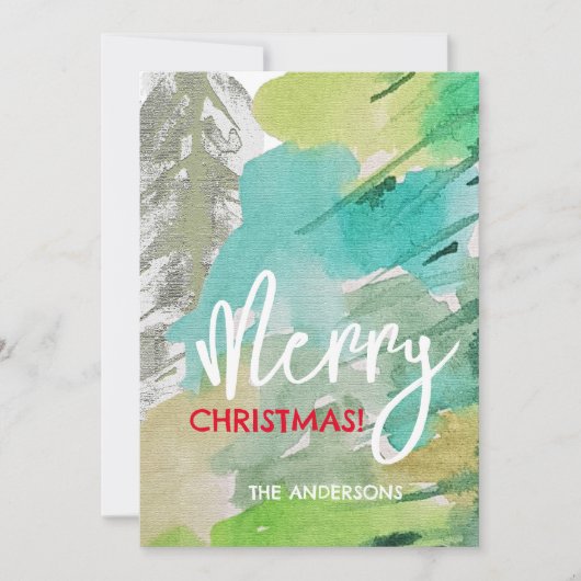 パステルモダンクリスマスツリーウォーターカラーアート シーズンカード (正面)