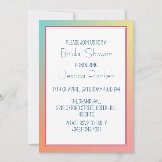 パステルモダングラディエントクラシックブライダルシャワー 招待状 (正面)