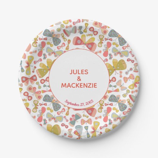 パステルモダングラフィック蝶パターン ペーパープレート (正面)