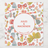 パステルモダングラフィック蝶パタ結婚ーン ワインラベル (シングルラベル)