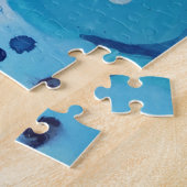 パステルモダンシェードの青い海の抽象芸術 ジグソーパズル (側面)