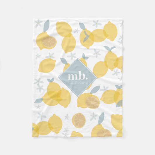 パステルモダンシトラスレモン模様モノグラム フリースブランケット (正面)