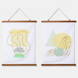 パステルモダンズ&金ゴールド抽象的 吊り下げ型タペストリー