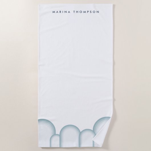 パステルモダンセージグリーンレトロヴィンテージ ビーチタオル (正面)