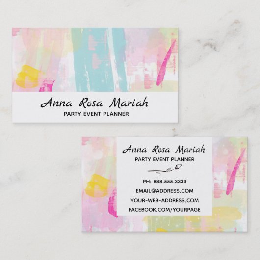 *~*パステルモダンターコイズピンクイエロー抽象芸術 名刺 (正面/裏面)