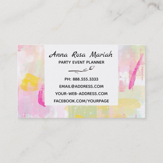 *~*パステルモダンターコイズピンクイエロー抽象芸術 名刺 (裏面)