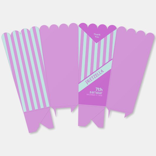 パステルモダンティール（緑がかった色）ピンクストライプコーンポップコーンフェイスボックス フェイバーボックス (見開き)