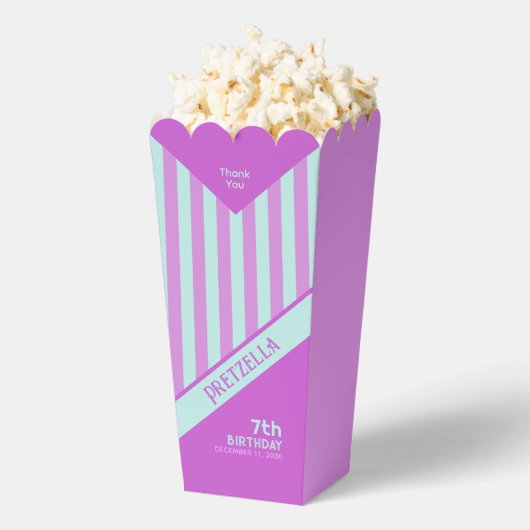 パステルモダンティール(緑がかった色)ピンクストライプコーンポップコーンフェイスボックス フェイバーボックス (はじけた状態)