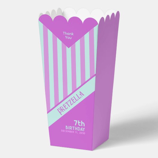 パステルモダンティール（緑がかった色）ピンクストライプコーンポップコーンフェイスボックス フェイバーボックス (正面)