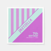 パステルモダンティール(緑がかった色)ピンクストライプズNapkin スタンダードカクテルナプキン (正面)