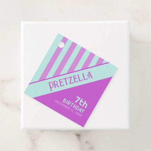 パステルモダンティール(緑がかった色)ピンクストライプメッセージカード フェイバータグ (インサイチュ)