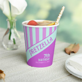 パステルモダンティール（緑がかった色）ピンクストライプ紙カップ 紙コップ