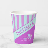 パステルモダンティール(緑がかった色)ピンクストライプ紙カップ 紙コップ (正面)