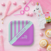 パステルモダンティール(緑がかった色)ピンクストライプ紙プレート ペーパープレート (パーティー)