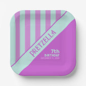 パステルモダンティール(緑がかった色)ピンクストライプ紙プレート ペーパープレート (正面)