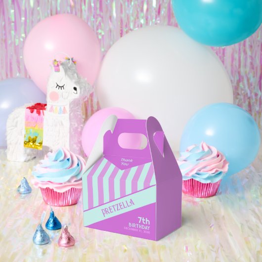 パステルモダンティール(緑がかった色)ピンクストライプ色ゲーブルビーフボックス フェイバーボックス (パーティー)