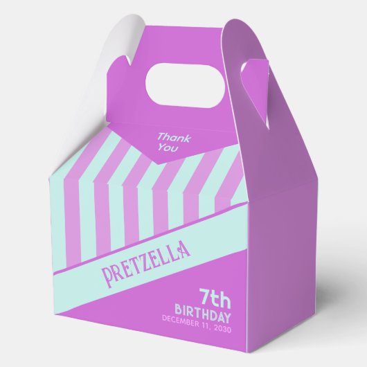 パステルモダンティール(緑がかった色)ピンクストライプ色ゲーブルビーフボックス フェイバーボックス (裏面)