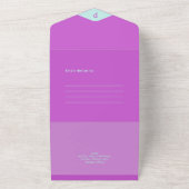 パステルモダンティール（緑がかった色）ピンクストライプ誕生日 オールインワン招待状 (外側)