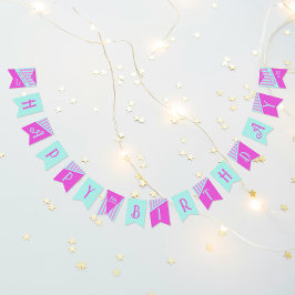 パステルモダンティール（緑がかった色）ピンクストライプ バンティングフラッグ