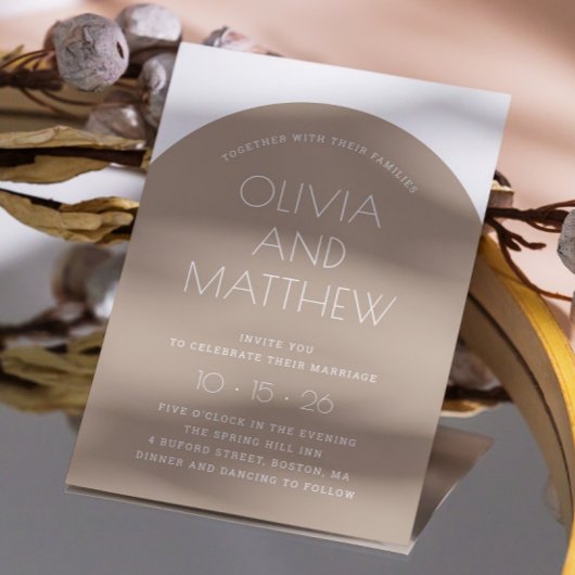 パステルモダントープタイポグラフィ結婚アーチ+ QR 招待状