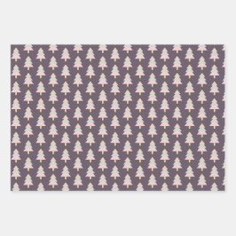 パステルモダントーンの木の冬パターン ラッピングペーパーシート