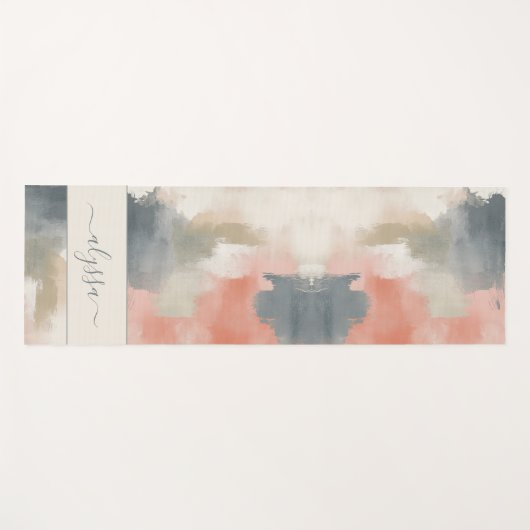 パステルモダンニュートラル抽象芸術ウォーターカラーモノグラム ヨガマット (正面(横))